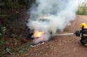 ​Depois de sair da pista e bater em arvore, VW Fox pega fogo