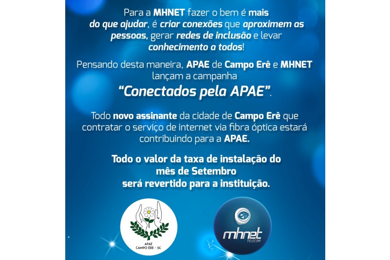 ​MH Net beneficia Apae com acesso gratuito à internet