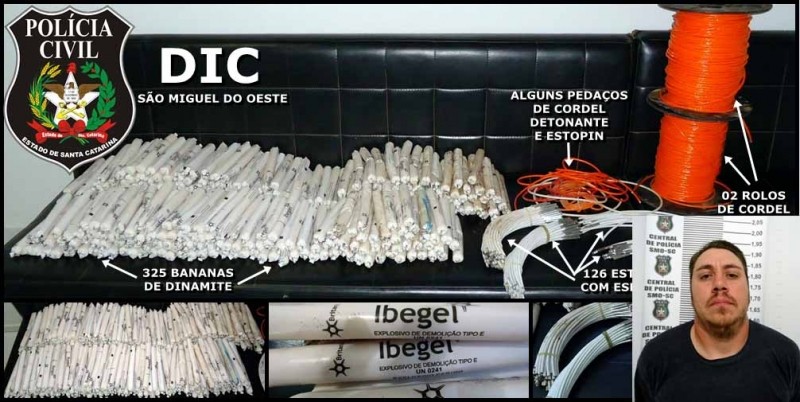 Material Explosivo e acusado. Foto: PC