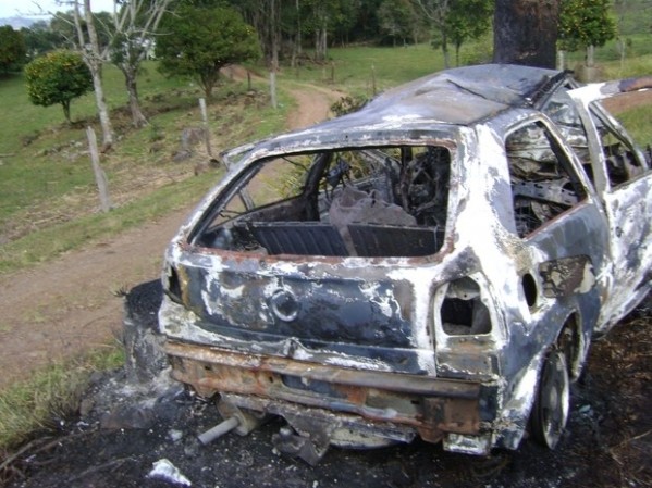 Carro pegou fogo após colidir com árvore Foto: Divulgação/Polícia Rodoviária Estadual