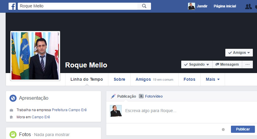 Perfil criado em nome do vereador