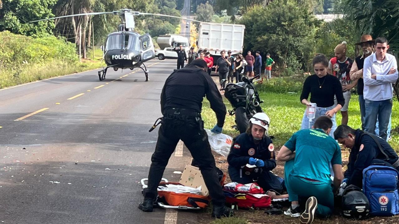 Motociclista fica ferido após colisão na SC-283 em Guatambu