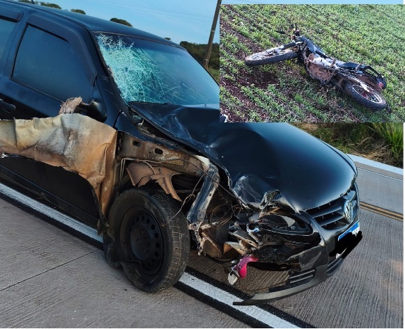 Acidente entre moto e carro deixa jovem ferido na SC-305 em Campo Erê
