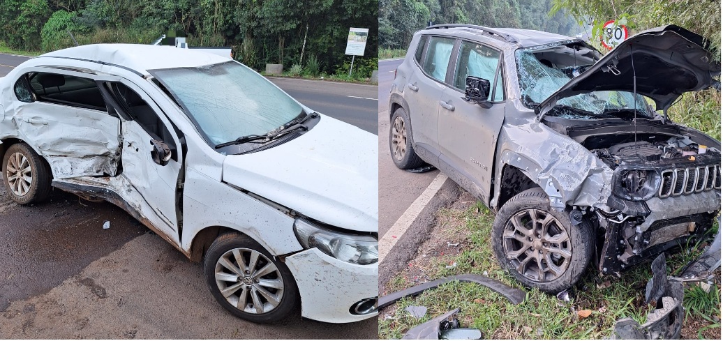 Veículo cruza rodovia, é atingido por outro e provoca acidente com três veículos na SC-157 em Quilombo