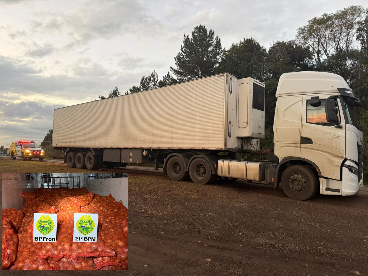 Caminhão com 8 toneladas de cebola argentina é apreendido em Flor da Serra do Sul; prejuízo ao crime supera R$ 1,1 milhão
