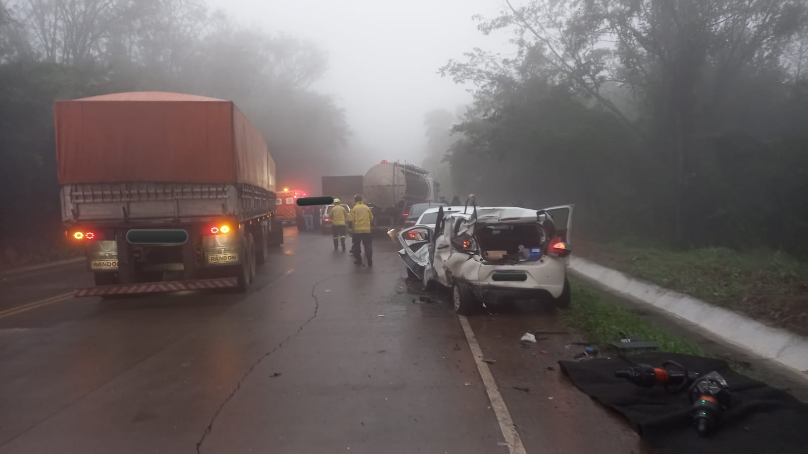 Engavetamento na BR-163 em Guaraciaba envolve seis veículos