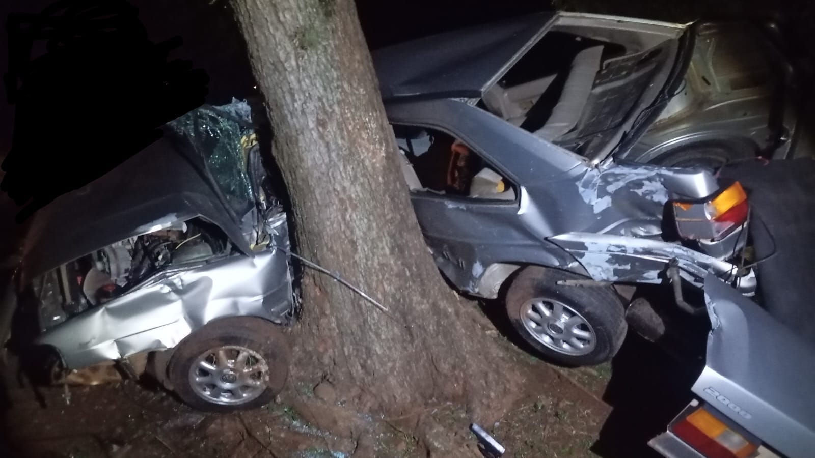 Veículo sai da pista e bate violentamente contra árvore na SC-160, em Pinhalzinho