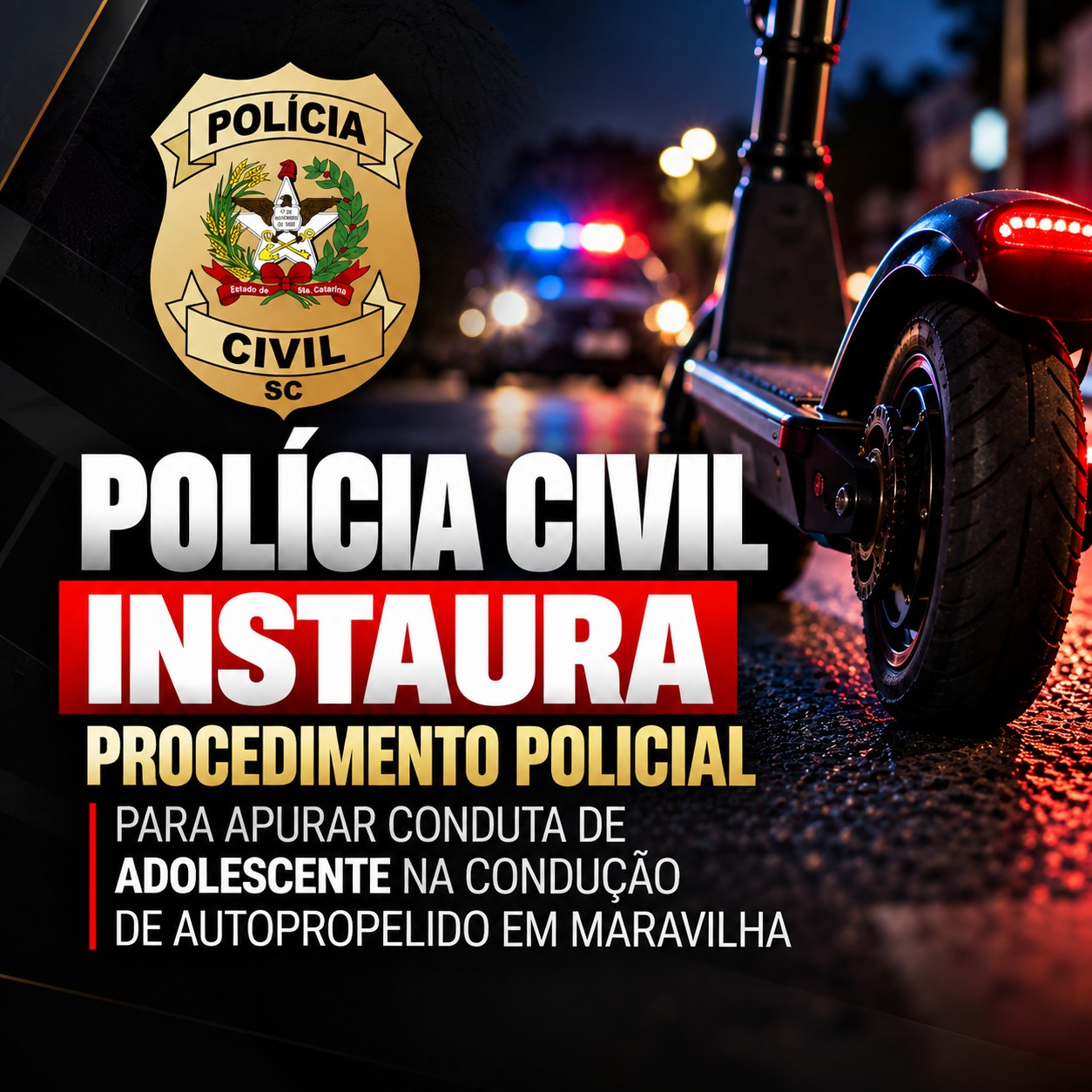 PC investiga adolescente por condução perigosa de autopropelido em Maravilha