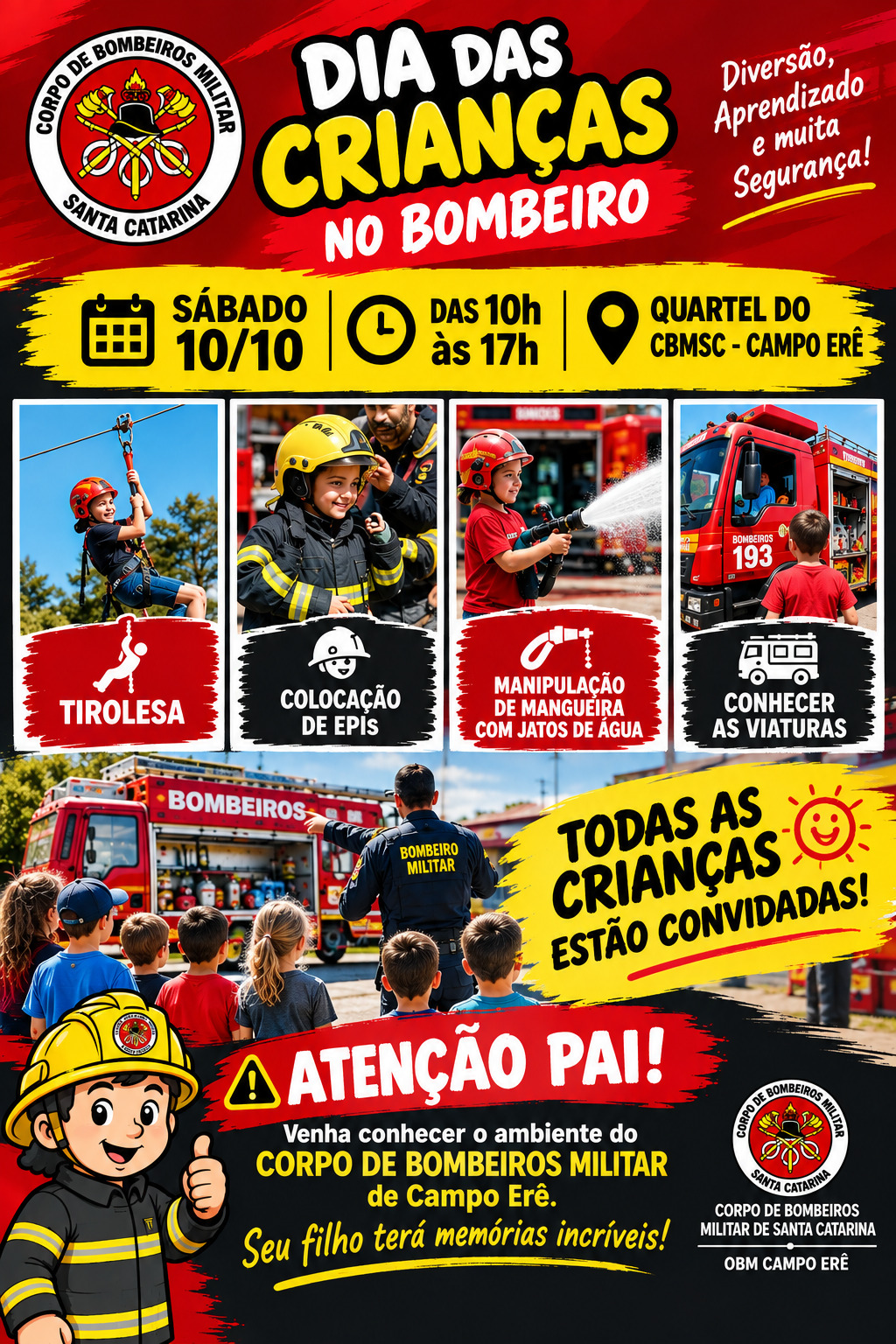 Corpo de Bombeiros de Campo Erê promove Dia das Crianças com atividades especiais no quartel